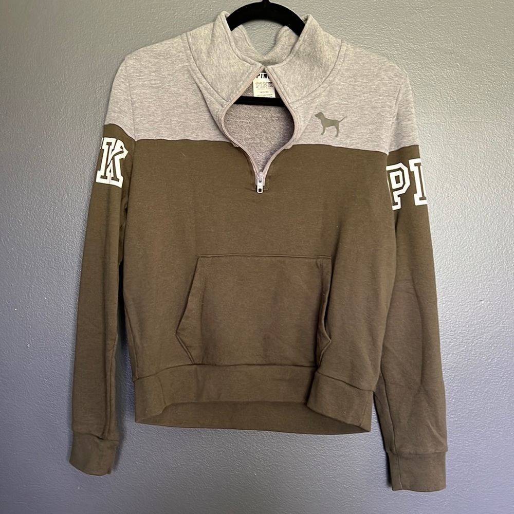 Olive Green/ Gray VS PINK Quarter Zip - M